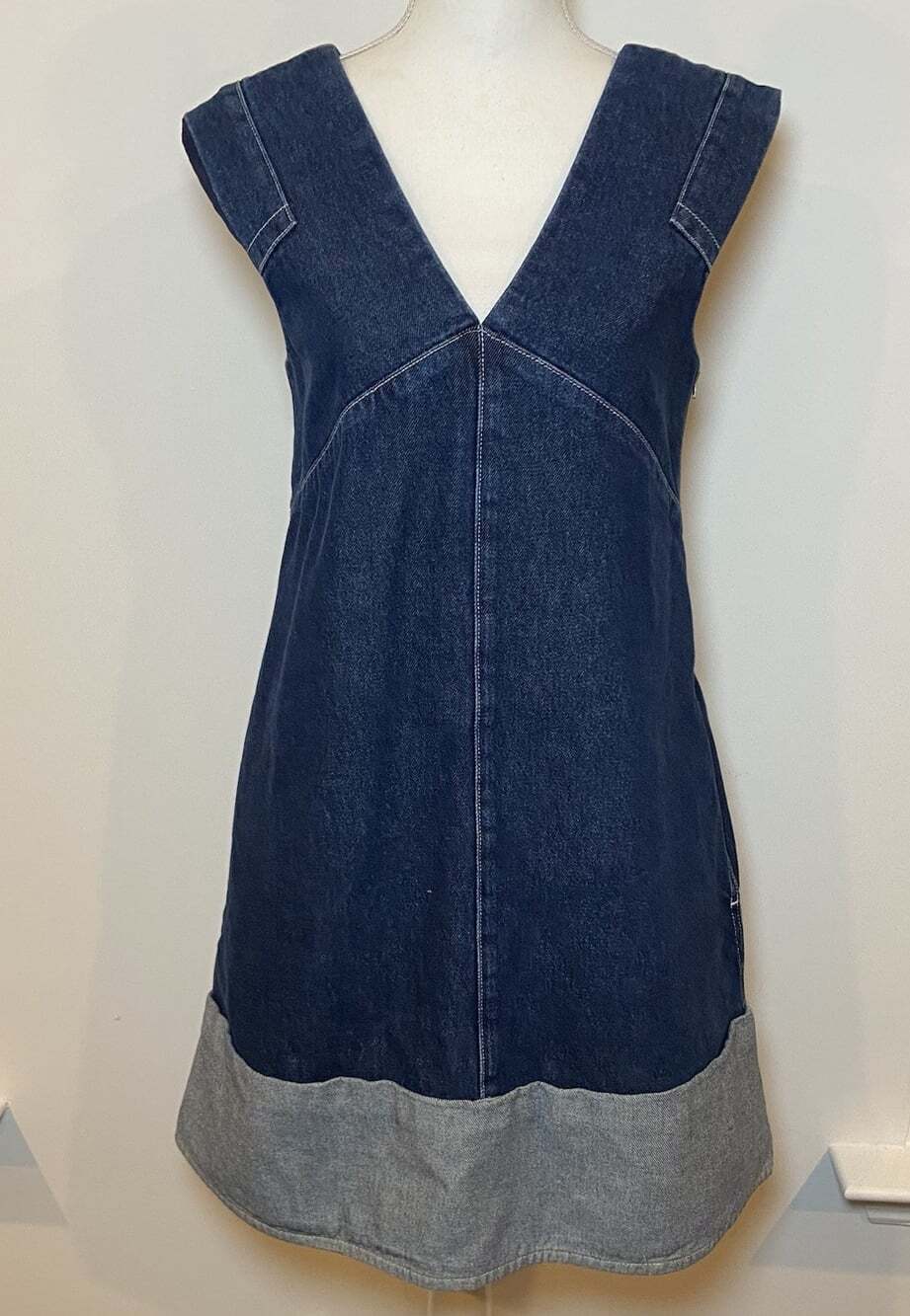 COS Dress A Line Two Tone Blue Denim V Neck Pockets Size 6